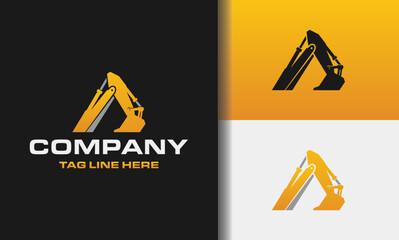 Letter A excavator logo template vector. Heavy equipment logo vector for construction company. Creative excavator illustration for logo template.