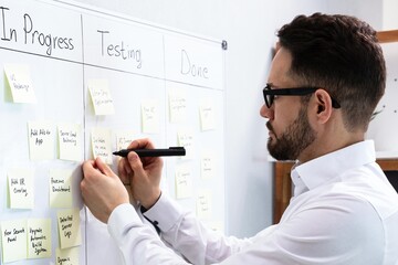 Businessman Writing On Sticky Notes