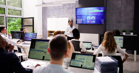 Business Presentation On TV In Corporate Training Room