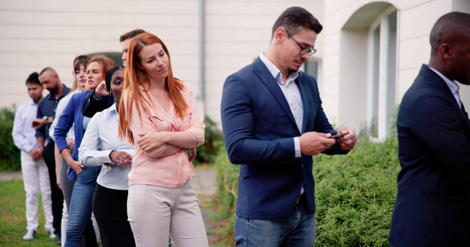 Queue Outdoors. Business People Waiting