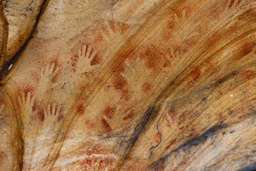 Australian Aboriginal hand stencils in a sandstone cave in the Sydney region