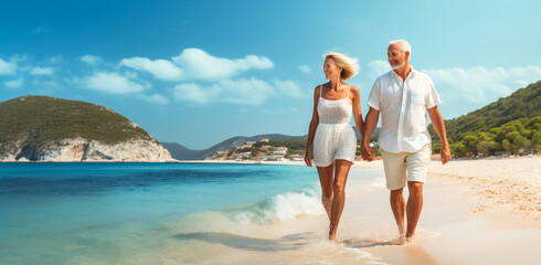 Senior couple enjoying a walk on the beach