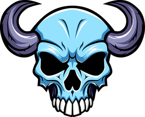 Skull sign or icon with horns. Mascot skull emblem with outline.