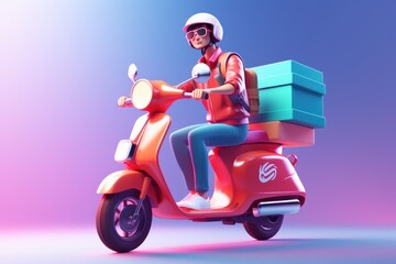 3D Render Man Riding Scooter Motorcycle, Online Delivery Concept. Generative Ai