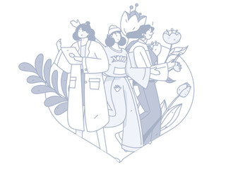 3.12 International Women's Day professional women flat character vector concept operation hand drawn illustration

