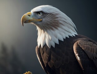 illustration eagle head to body distance old on a branch.generative AI