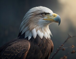 Obraz premium illustration eagle head to body distance old on a branch.generative AI