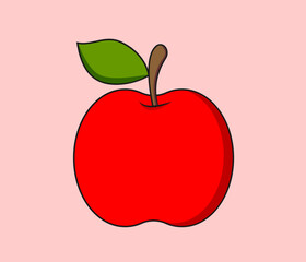 Red apple. Flat design vector illustration of red apple
on pink background.