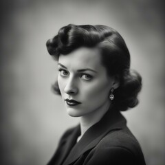 Moody black and white portrait of 1940's  woman from UK 