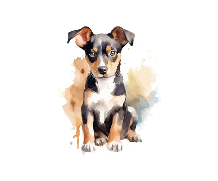 Cute dog hand drawn with style watercolor. Vector illustration design.