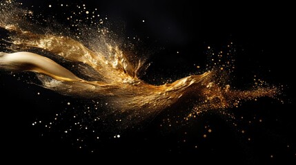  a gold colored object is flying through the air with a black background.  generative ai