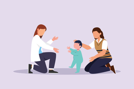 Kids, parents and doctor. Parenting in Healthcare concept. Colored flat vector illustration isolated. 