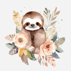 Obraz premium Watercolor vector illustration of a Sloth painting for children nursery room