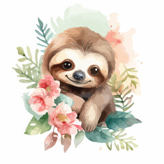 Watercolor vector illustration of a Sloth painting for children nursery room © Mr