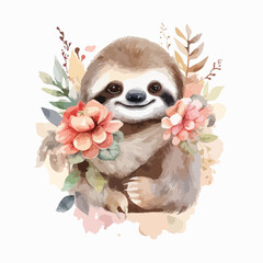 Watercolor vector illustration of a Sloth painting for children nursery room