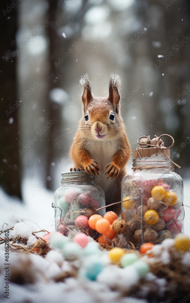 Wall mural Lady of the Woods: Squirrel in Search of Stocks