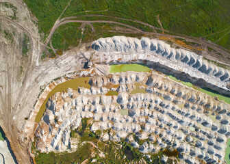 Recultivation process of abandoned chalkquarry aerial view