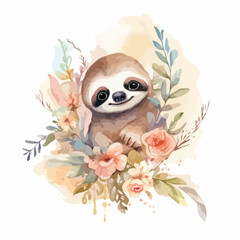 Obraz premium Watercolor vector illustration of a Sloth painting for children nursery room