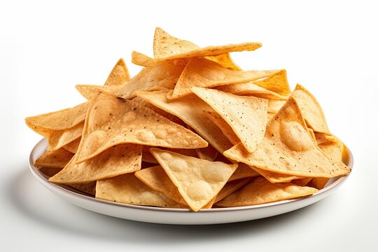 Fried Tortilla Nacho Chips Isolated On White Background