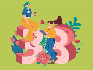 3.12 International Women's Day professional women flat character vector concept operation hand drawn illustration
