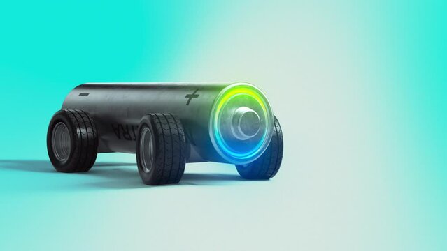 Battery Car On Wheels. Simplification of modern vehicles, future technologies.