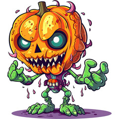 Obraz premium cartoon halloween zombie with pumpkin