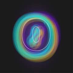 Number 0 with white frame and bright paint effect on dark background. Vector illustration