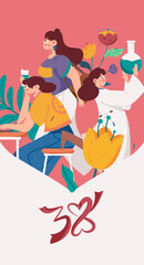3.12 International Women's Day professional women flat character vector concept operation hand drawn illustration
