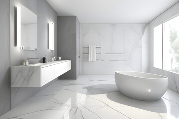 Fototapeta na wymiar modern wite bathroom with white marble anf bthtub