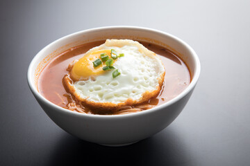 Sopa criolla a la minuta peruvian beef soup food with fried egg