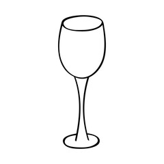 Hand drawn wine glass illustration. Alcohol drink clipart in doodle style. Single element for design