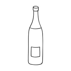 Hand drawn wine bottle illustration. Alcohol drink clipart in doodle style. Single element for design