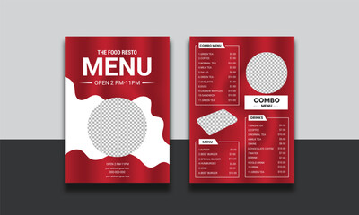  creative modern editable resturant menu card design template with red and white