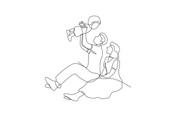 One continuous line drawing of Kids, parents and doctor. Parenting in Healthcare concept. Doodle vector illustration in simple linear style. 