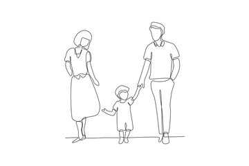 One continuous line drawing of Kids, parents and doctor. Parenting in Healthcare concept. Doodle vector illustration in simple linear style. 