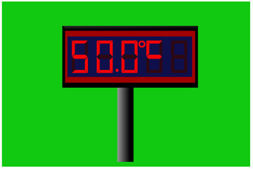 50 degree celsius on digital thermometer or temperature indicator