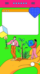 Fototapeta premium Vector concept operation hand-drawn illustration of flat characters planting trees in spring Arbor Day 