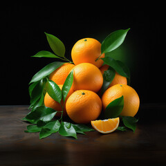 Fresh Orange Fruits with green leaves