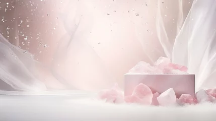 Möbelaufkleber  a white box with pink crystals on a white surface with a pink background.  generative ai © Olga