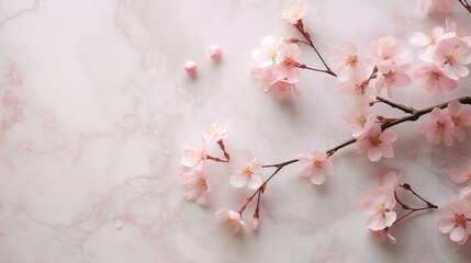 pink flowers on a marble surface with a pink wallpaper.  generative ai