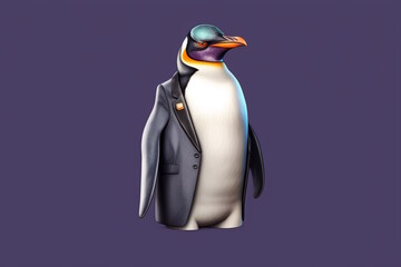 Penguin in Stylish Colorful Business Suit, Playful and Colorful Concept in a Simple Plain Background, Concept for Creative Marketing and Branding. Generative AI