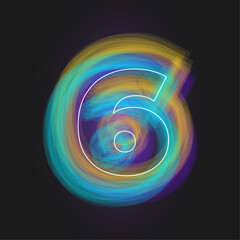 Number six 6 with white frame and bright paint effect on dark background. Vector illustration
