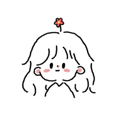 Cute black and white striped girl with flowers on her head, beautiful long hair, pinkish red cheeks.
