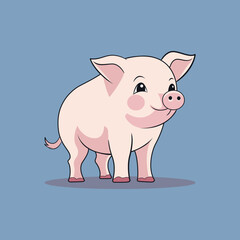 simple cute character pig animal mascot vector illustration template design