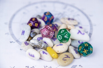 Numerology numbers on the table astrology. Selective focus.