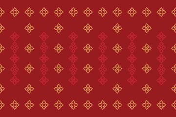 Ethnic geometric fabric pattern Cross Stitch.Ikat embroidery Ethnic oriental Pixel pattern red background. Abstract,vector,illustration. Texture,clothing,frame,decoration,motifs,silk wallpaper.