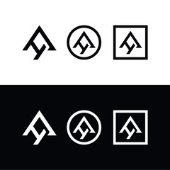 vector, set, A logo, AH logo, AY logo, arrowhead, rocket, triangle, circle, square, frame, black and white