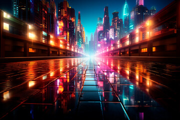 modern city with reflection and lights