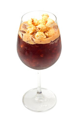 Iced Coffee Popcorn in glass isolated on white background.