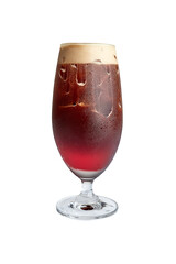 Glass of Red Iced Coffee Sparkling isolated on white background. Drink are divided into 3 layers, the red sparkling soda at the bottom, the coffee in the middle. and the top layer is a foam.